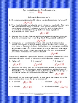 Permutations Combinations Worksheet By Activities By Jill TpT