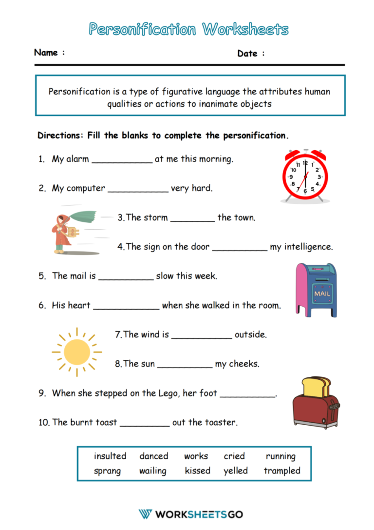 personification worksheets
