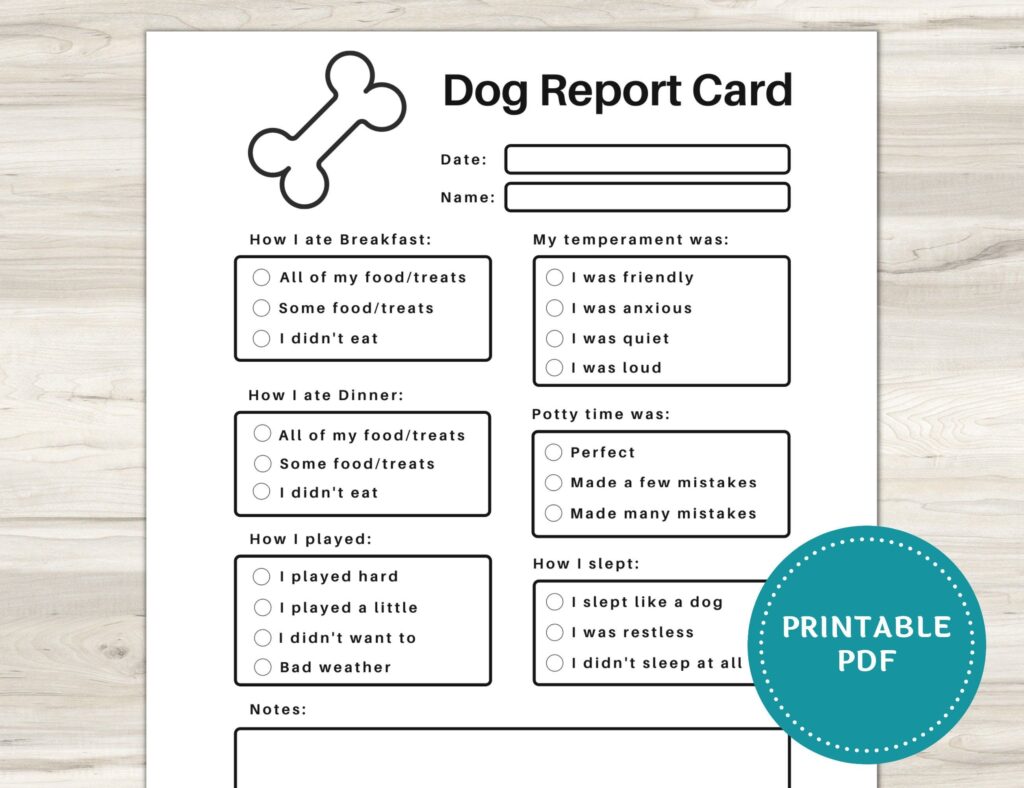 Pet Report Card Printable For Pet Sitter Business Dog Report Card Dog
