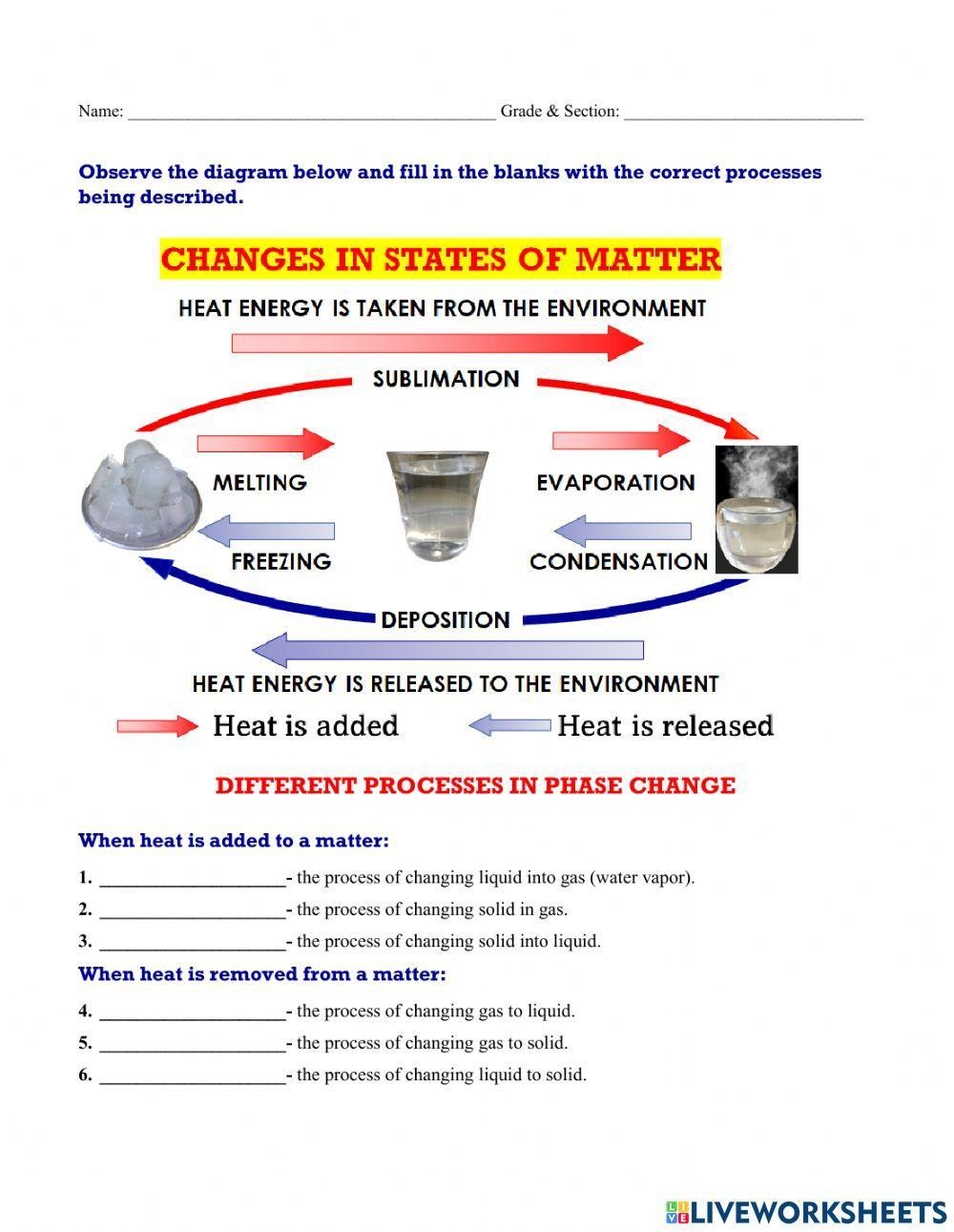 Phase Change Worksheet Worksheet Live Worksheets Worksheets Library