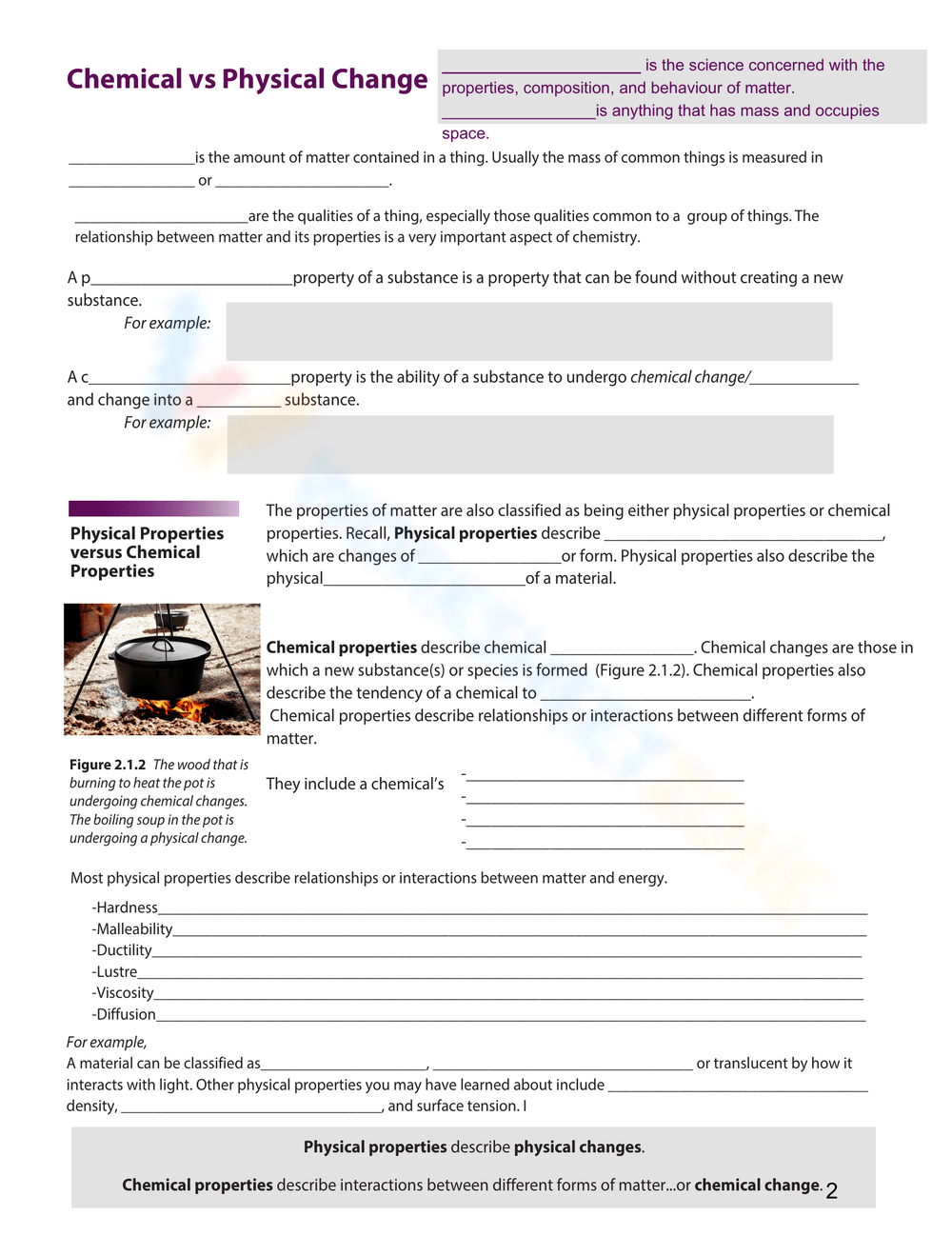 physical vs chemical change worksheet