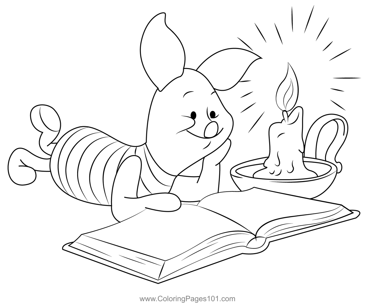 Piglet Reading A Book Coloring Page For Kids Free Piglet Printable 