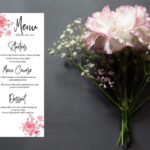 Pink Peony Wedding Menu Card Printable Menu Card Template Wedding Menu