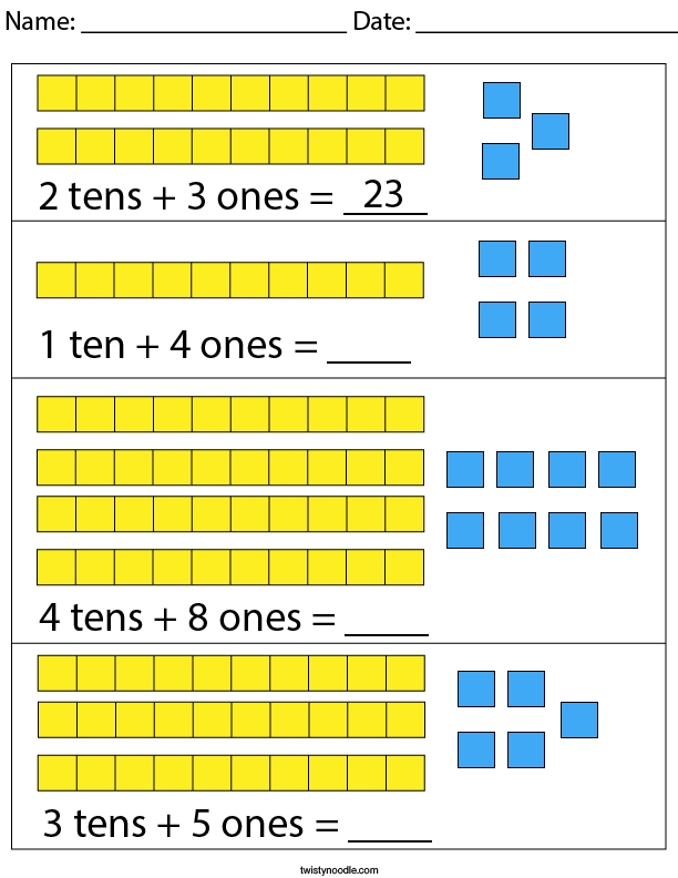 Place Value 10s And 1s Math Worksheet Twisty Noodle Worksheets Library