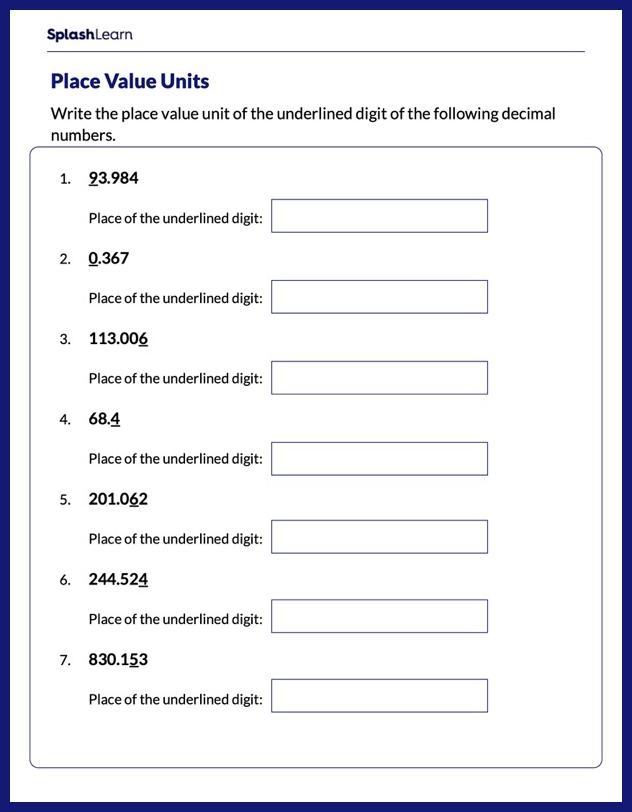 Place Value For Whole Numbers 4th Grade Math Worksheet Worksheets 
