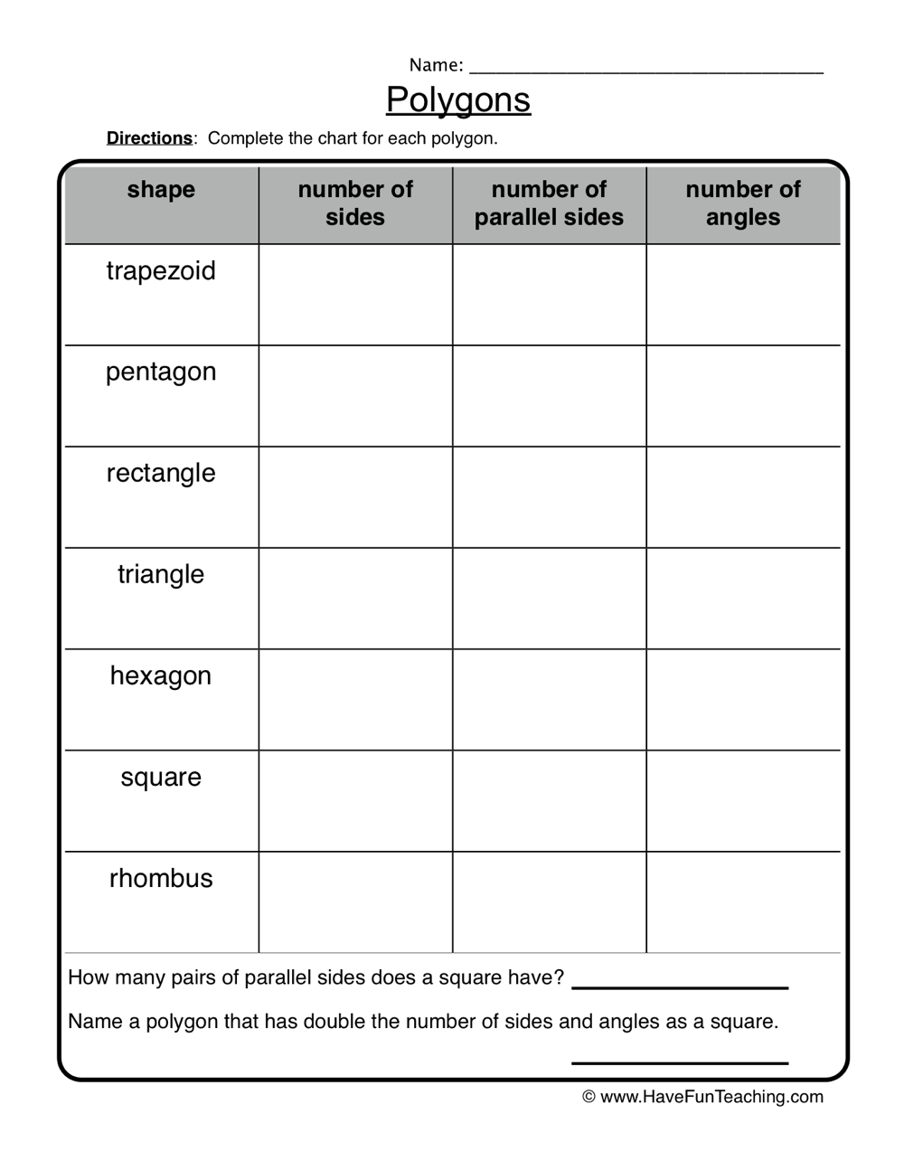 polygons worksheet