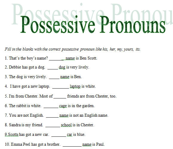 pronouns possessive worksheet
