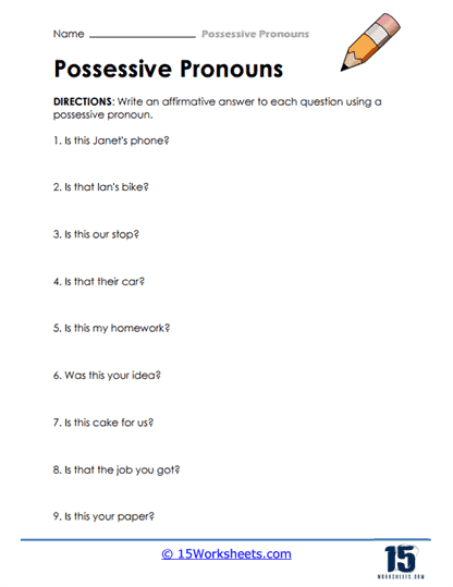 using possessive pronouns worksheet