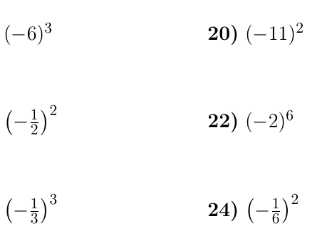 Powers Of Negative Numbers Worksheet with Solutions Teaching Resources