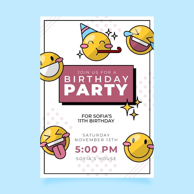 Premium Vector Flat Emoji Birthday Invitation Template