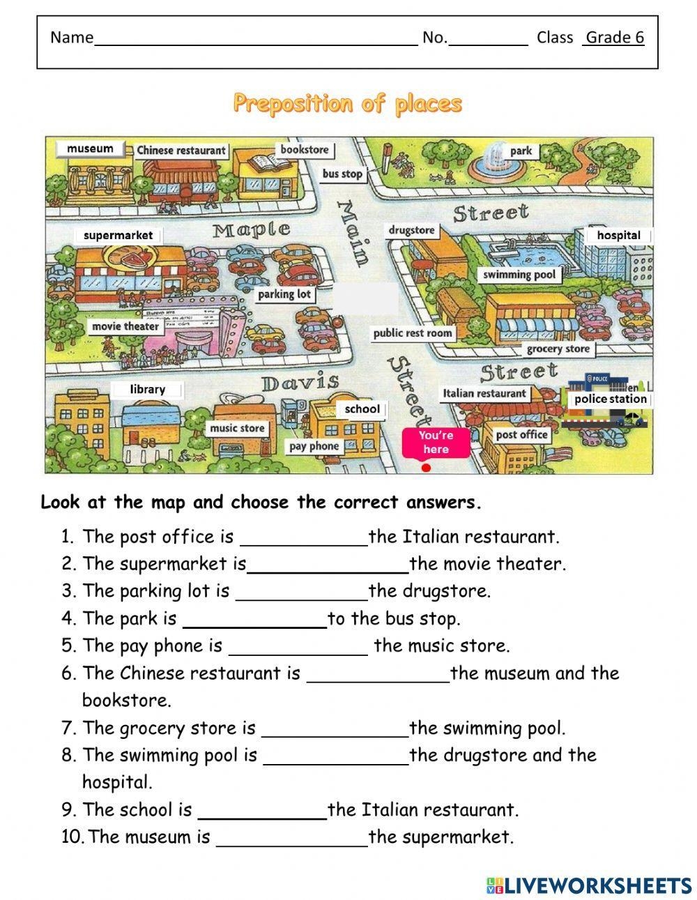 preposition of place worksheet