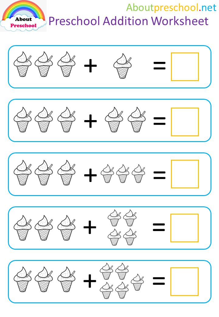 addition worksheet preschool printable