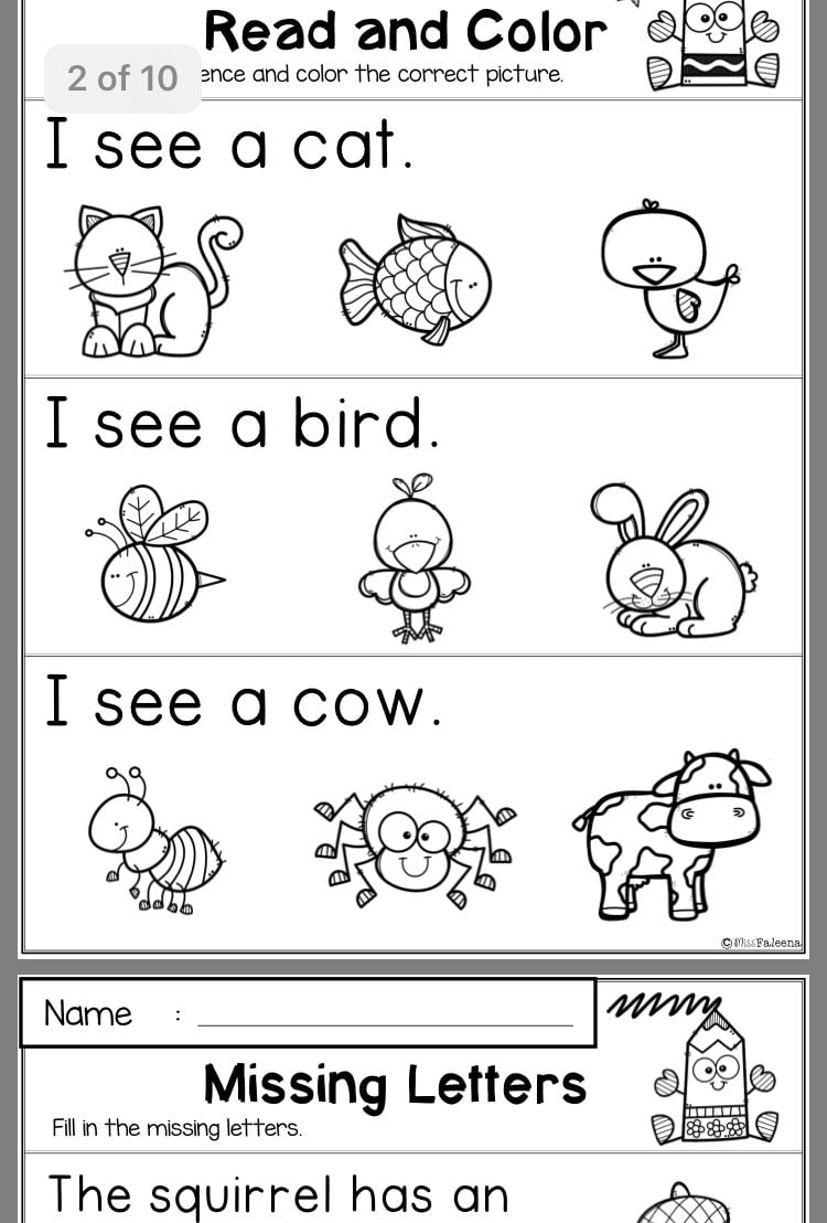 preschool reading worksheets