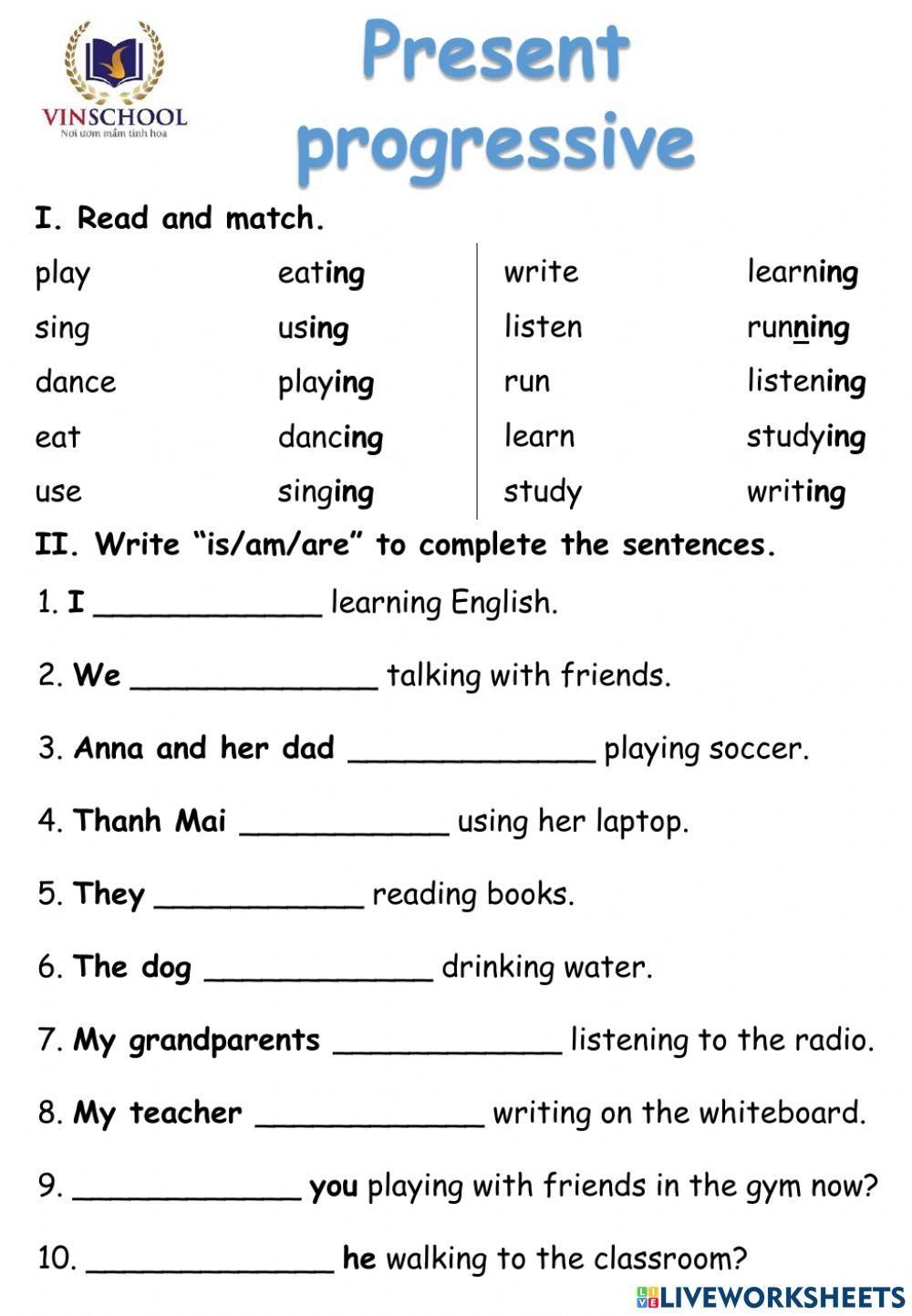 Present Progressive Online Exercise For 2 Live Worksheets 