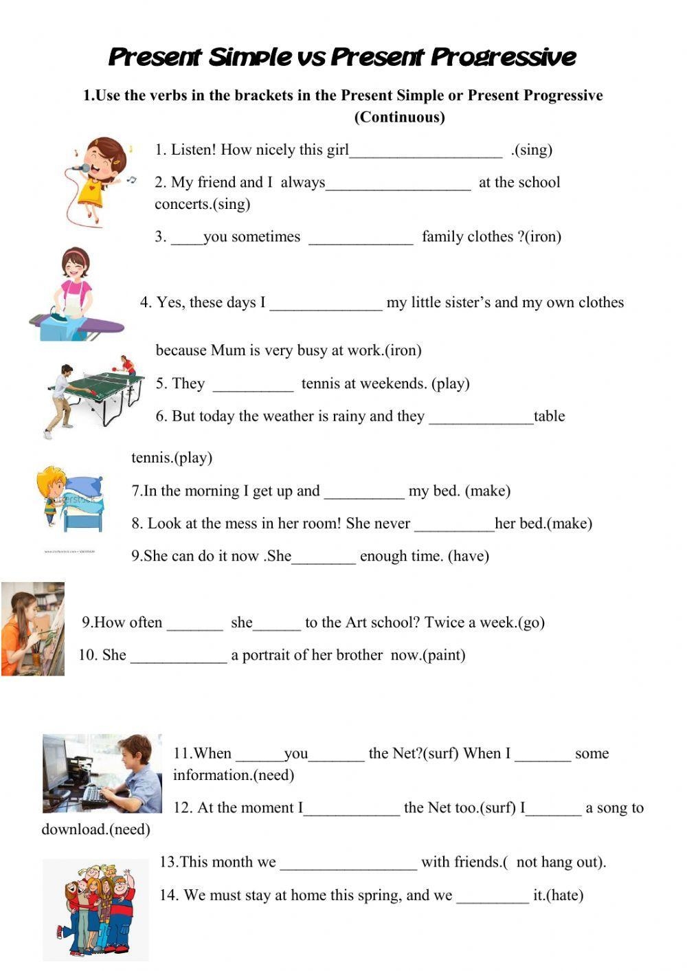 Present Simple Vs Present Progressive Worksheet Live Worksheets