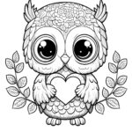 Pretty Owl With A Heart Owls Coloring Pages