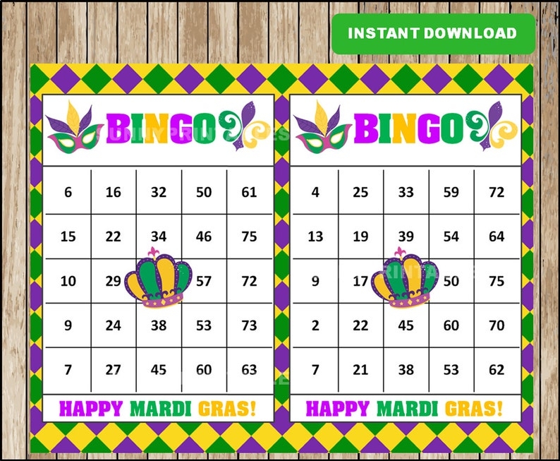 Printable 30 Mardi Gras Bingo Cards Printable Mardi Gras Bingo Game 