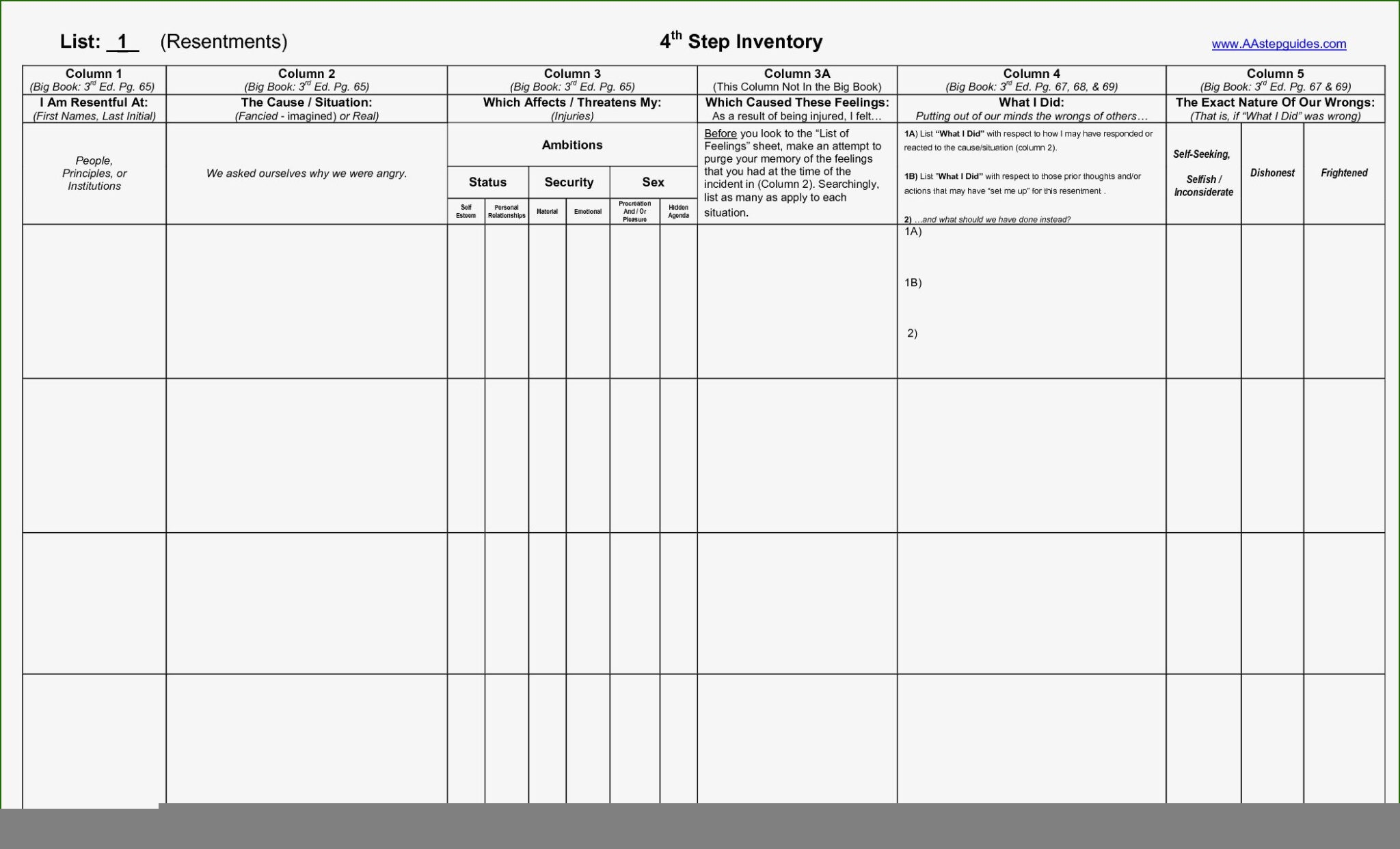 Printable Aa Step Worksheets Ronald Worksheets