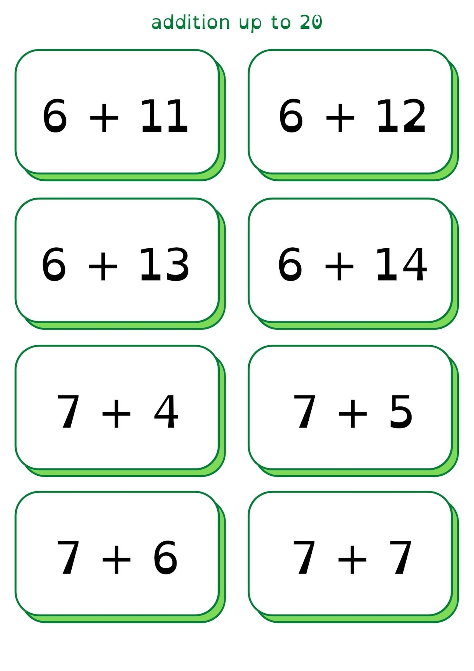 printable math flash cards addition and subtraction