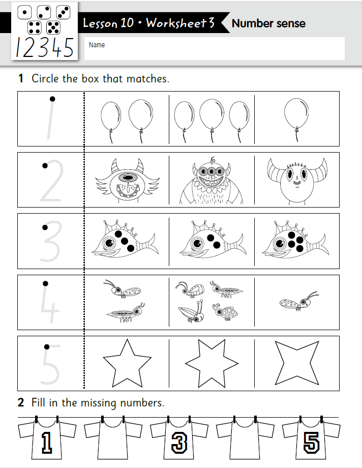 worksheet for nursery maths