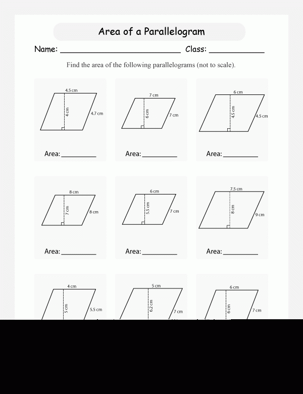 Printable Area Of Parallelogram Worksheet Area Worksheets Math