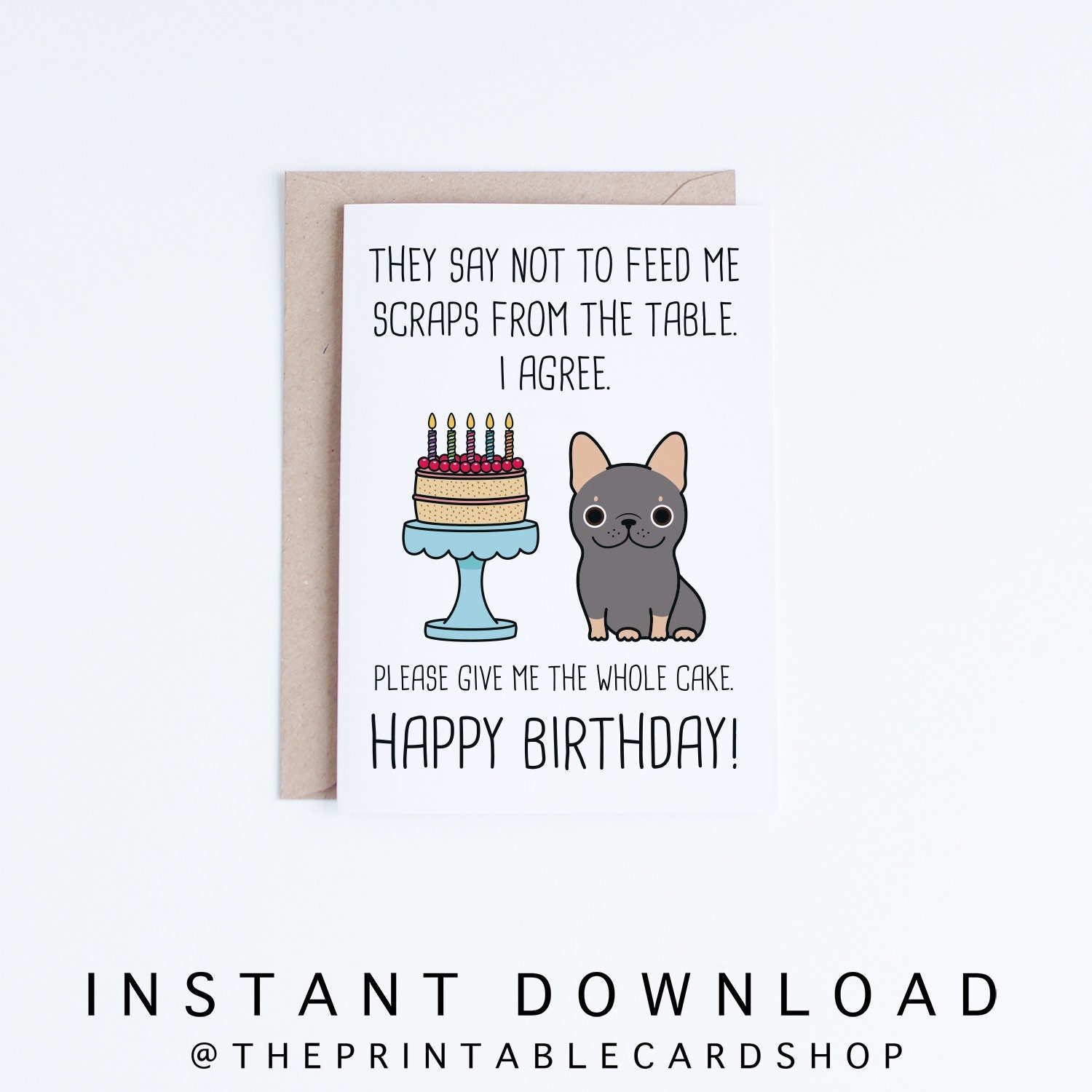 Printable Birthday Cards Frenchie Birthday Card Instant Download 