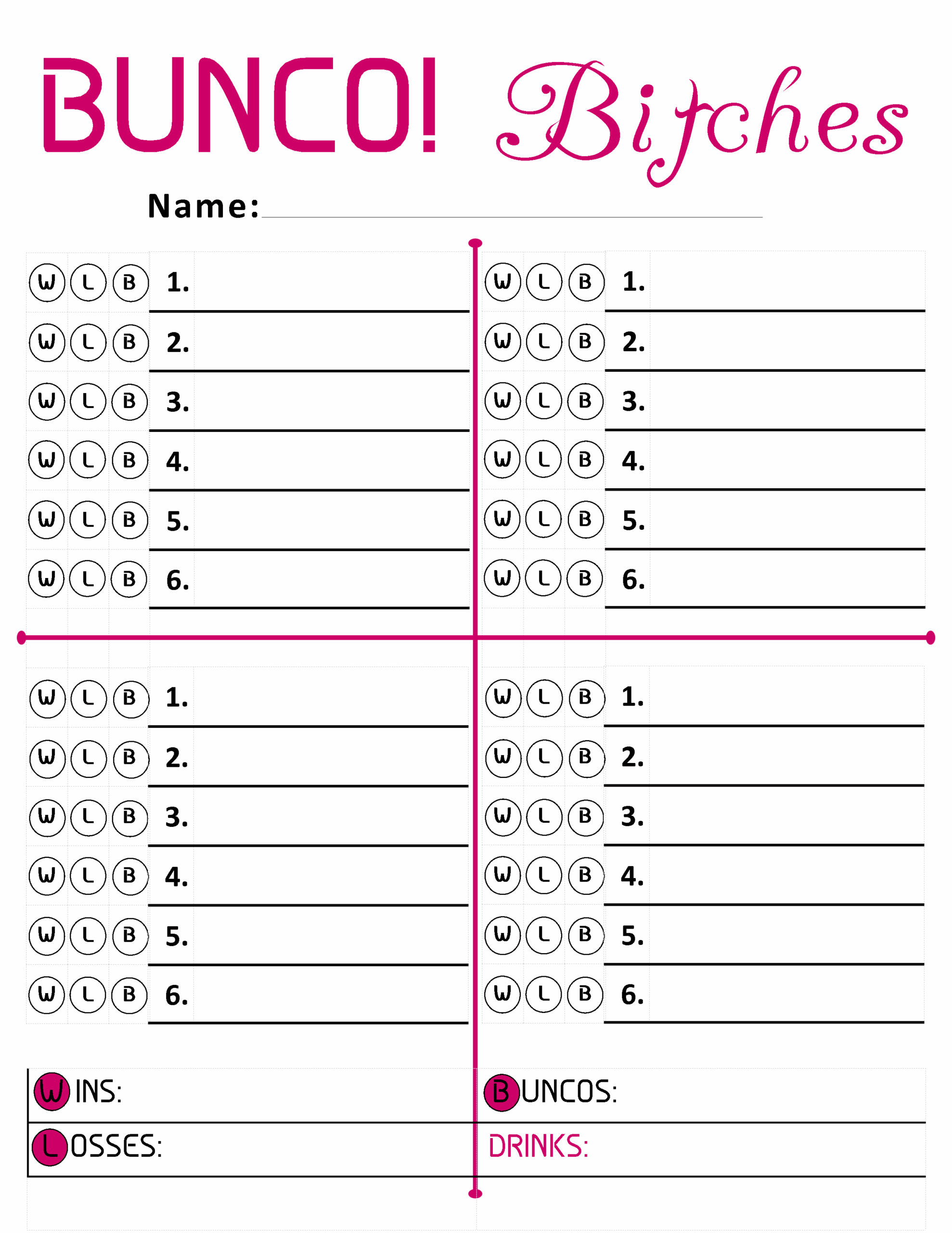 Printable Bunco Score Cards Free Free Printable