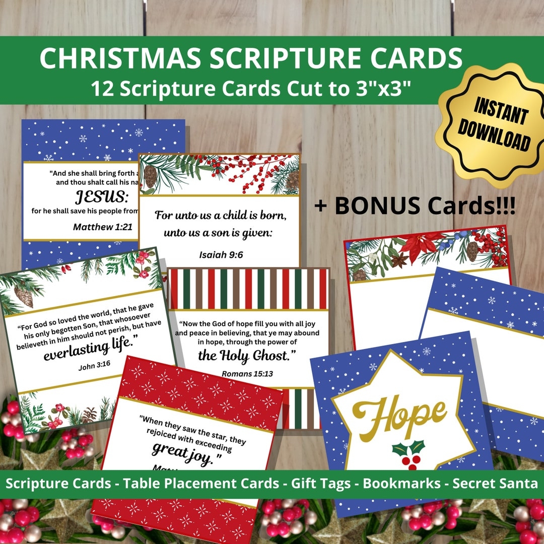 Printable Christmas Scripture Cards Bonus Blank Cards Christmas Word 