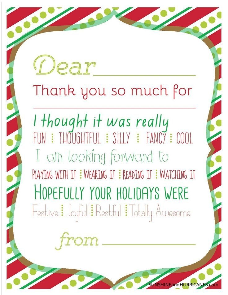 Printable Christmas Thank You Cards For Students Angela E Sibley
