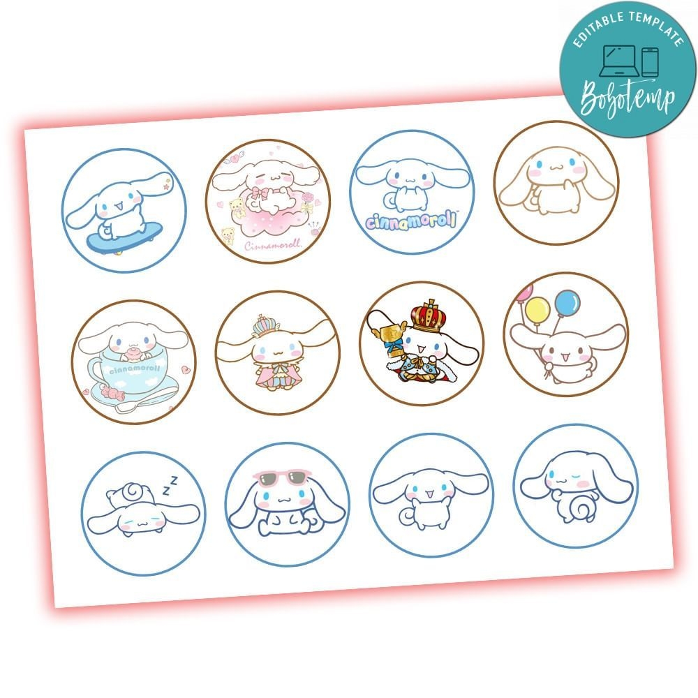 Printable Cinnamoroll Cupcake Toppers Template Instant Download 
