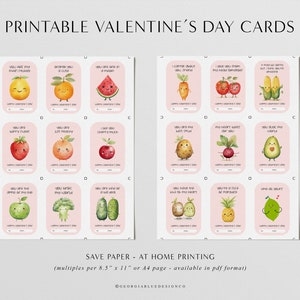 Printable Classroom Valentines Cards Fruit Puns Kids Classmate 