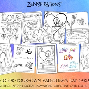 Printable Color your own Valentine Cards Zenspirations By Joanne Fink 