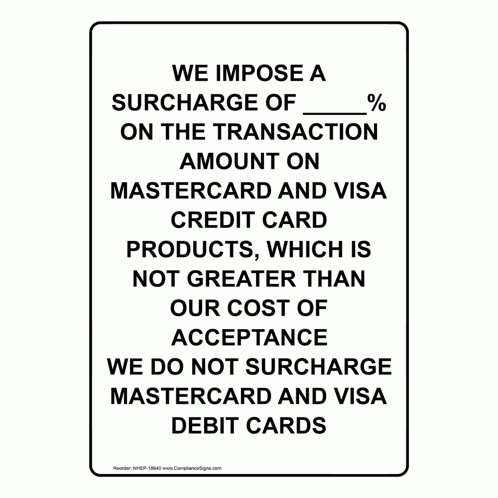 printable credit card processing fee sign
