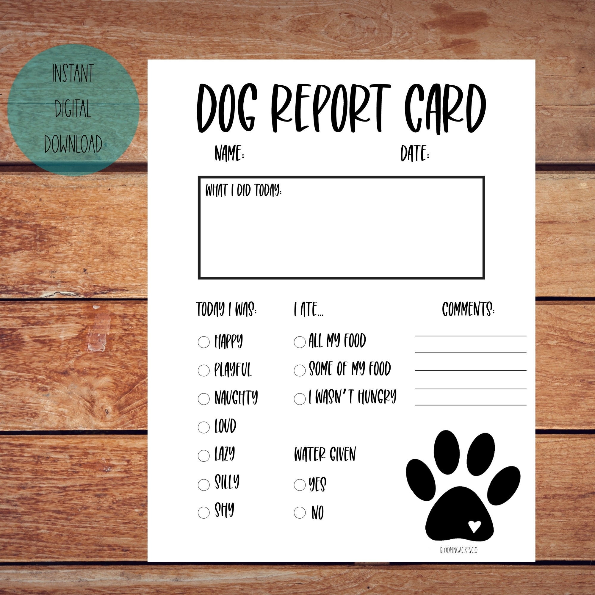 Printable Dog Daycare Report Card Template Free Printable