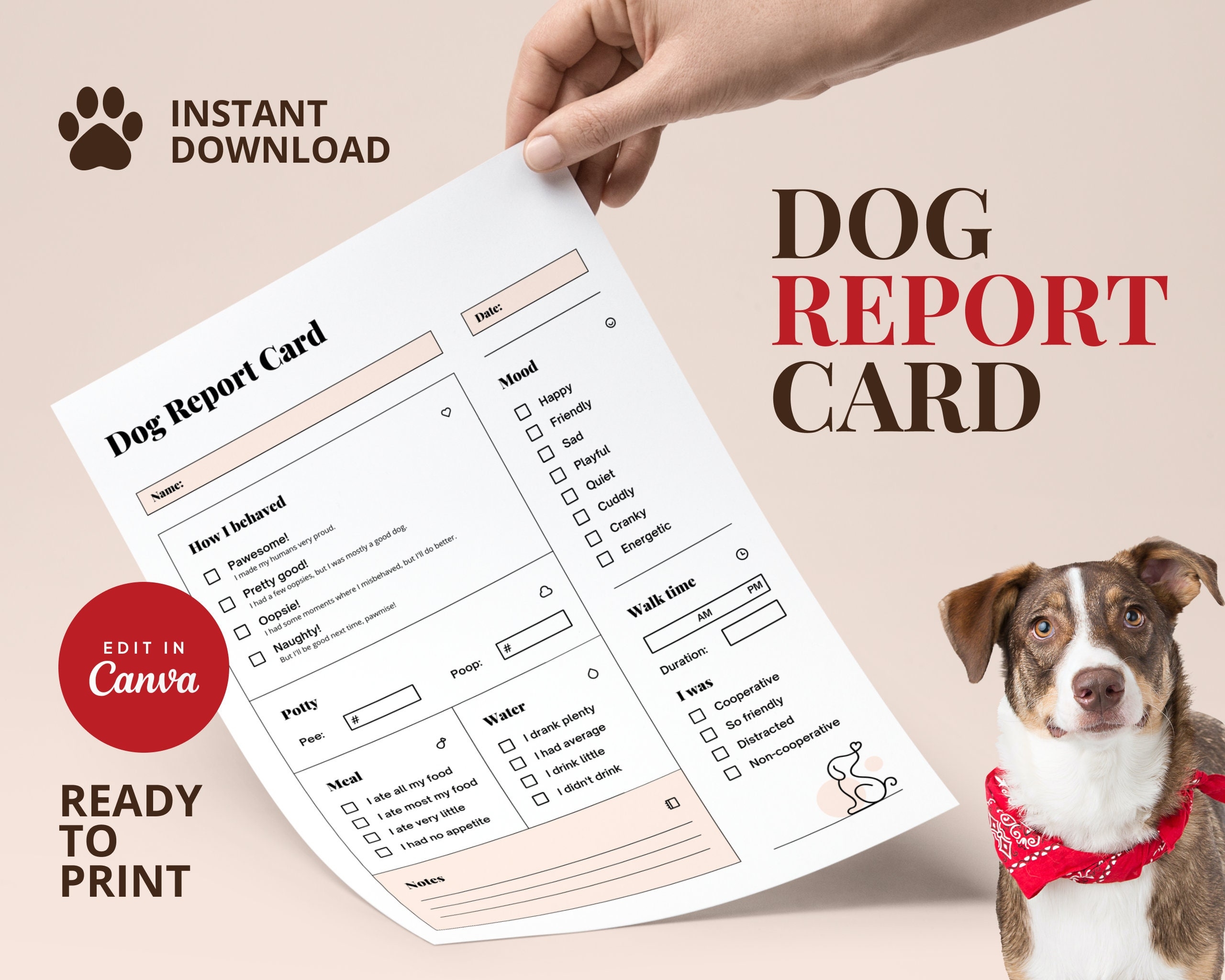 printable dog report card template