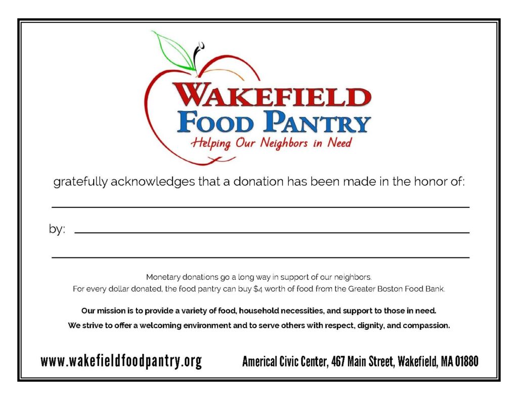 Printable Donation Cards Wakefield Food Pantry