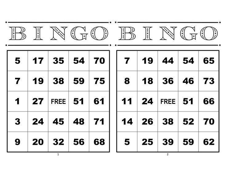 Printable Double Action Bingo Cards