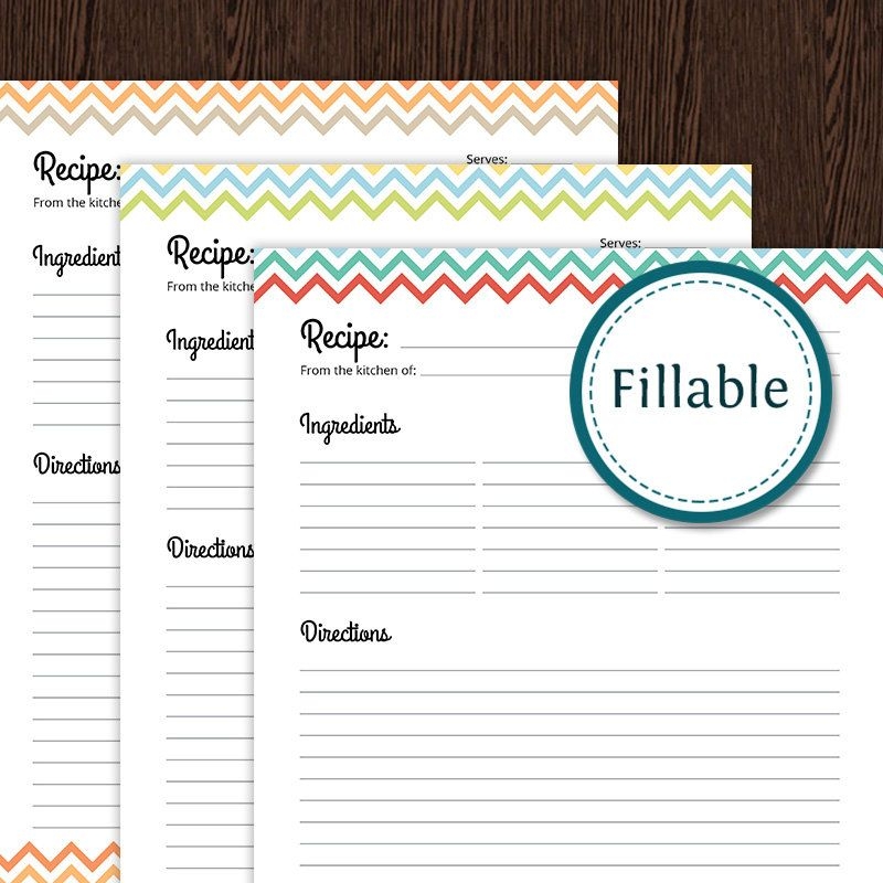 printable editable printable recipe card template