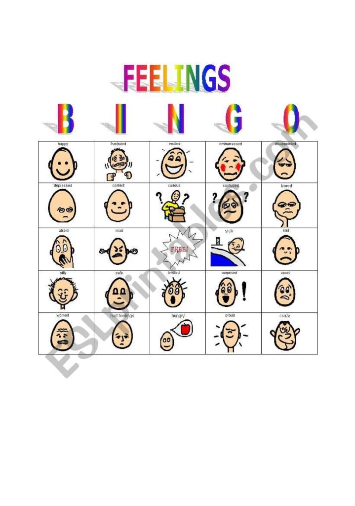 Printable Emotion Bingo Cards Printable Bingo Cards