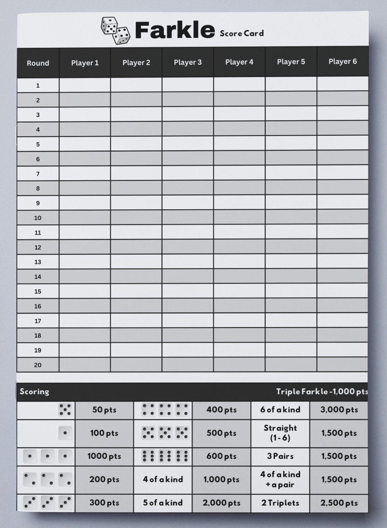 Printable Farkle Score Sheet Etsy