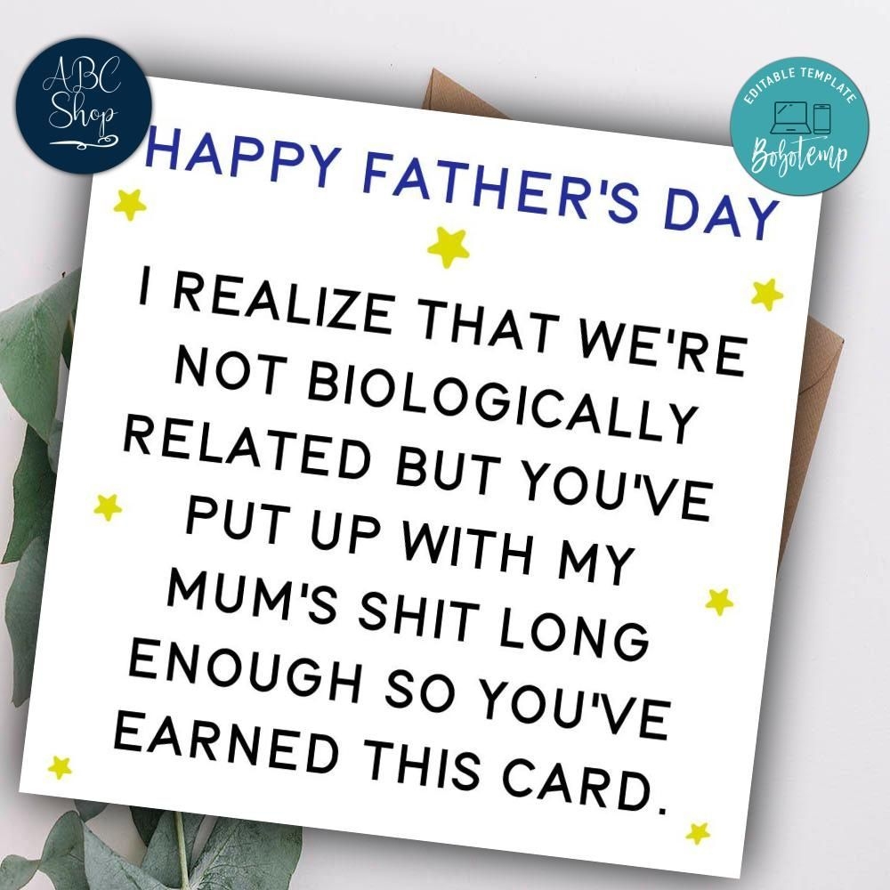 Printable Father 39 s Day Funny Stepdad Card Instant Download Bobotemp