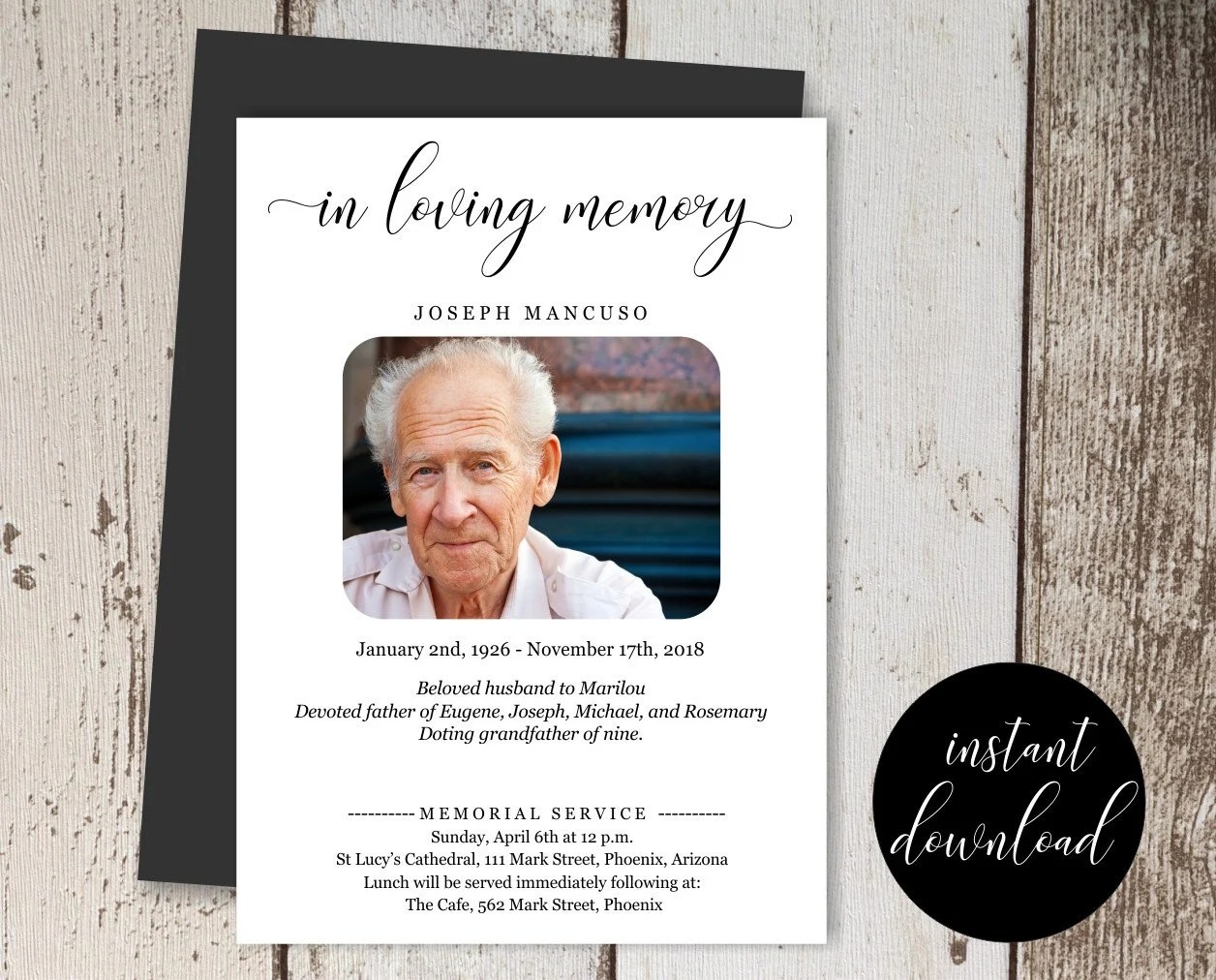 Printable Funeral Announcement Cards Printable Word Searches