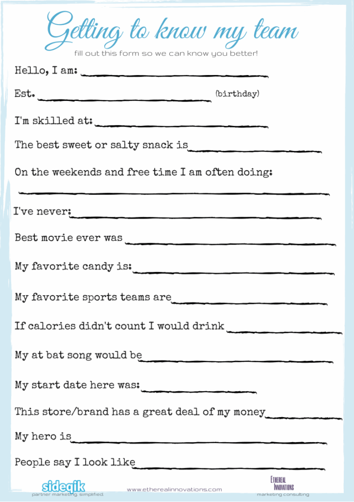 Printable Getting To Know Your Employees Questionnaire Template