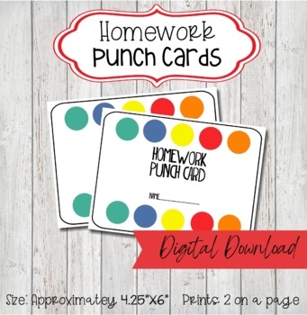 Printable Homework Punch Cards For Motivation By Misstbaxter TpT