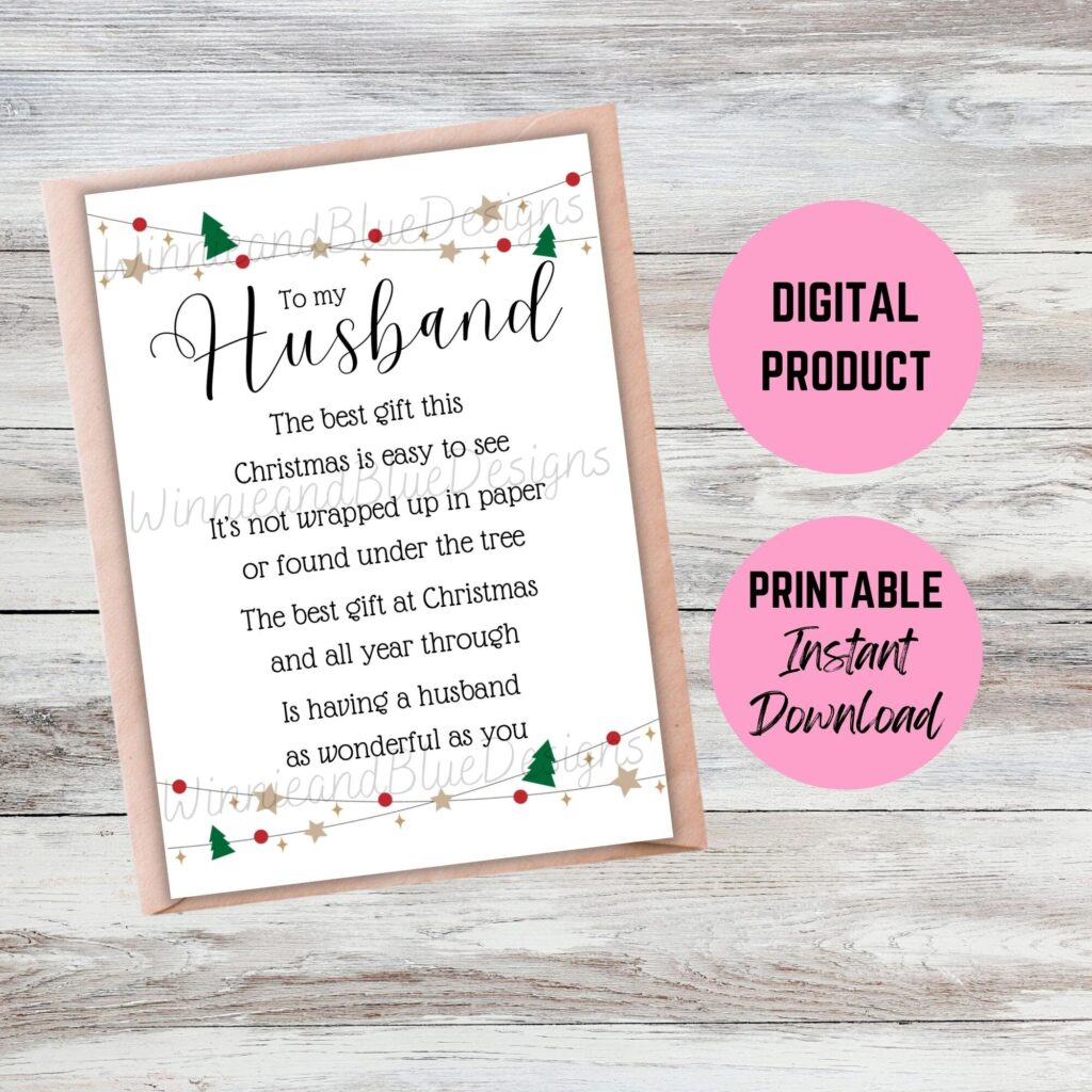 Printable Husband Christmas Card Christmas Poem Card For Husband