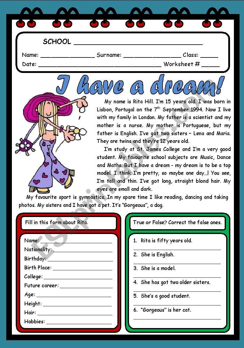 Printable I Have A Dream Worksheet