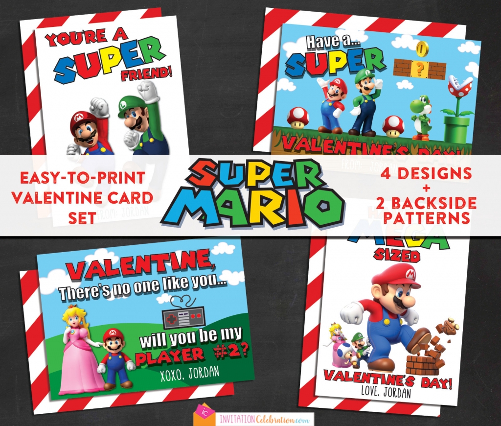 printable mario valentines cards