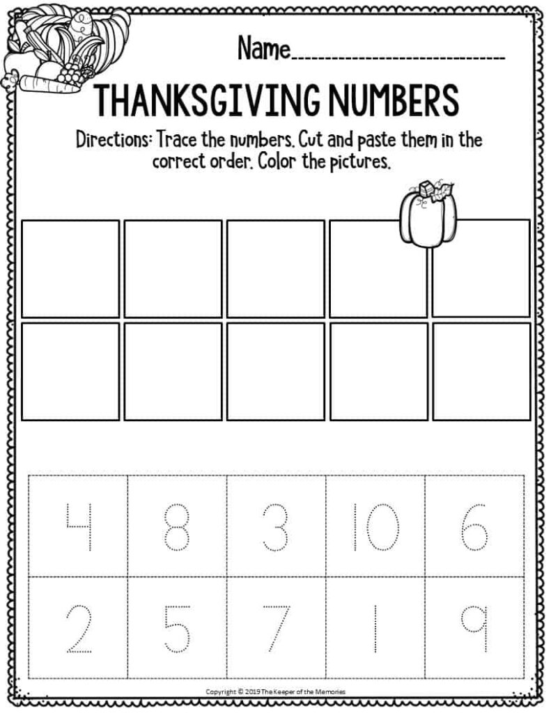 Printable Math Thanksgiving Preschool Worksheets Thanksgiving Numbers