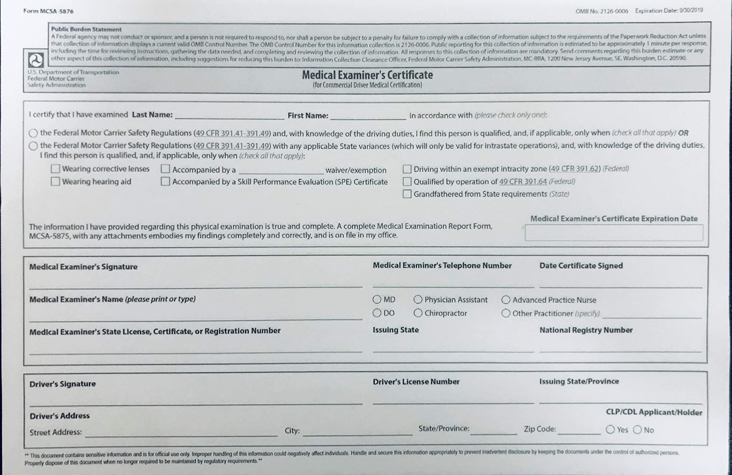 Printable Medical Examiners Certificate Wallet Card Printable Form 