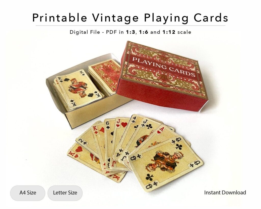 Printable Miniature Playing Cards Vintage Cards Deck Antique Cards